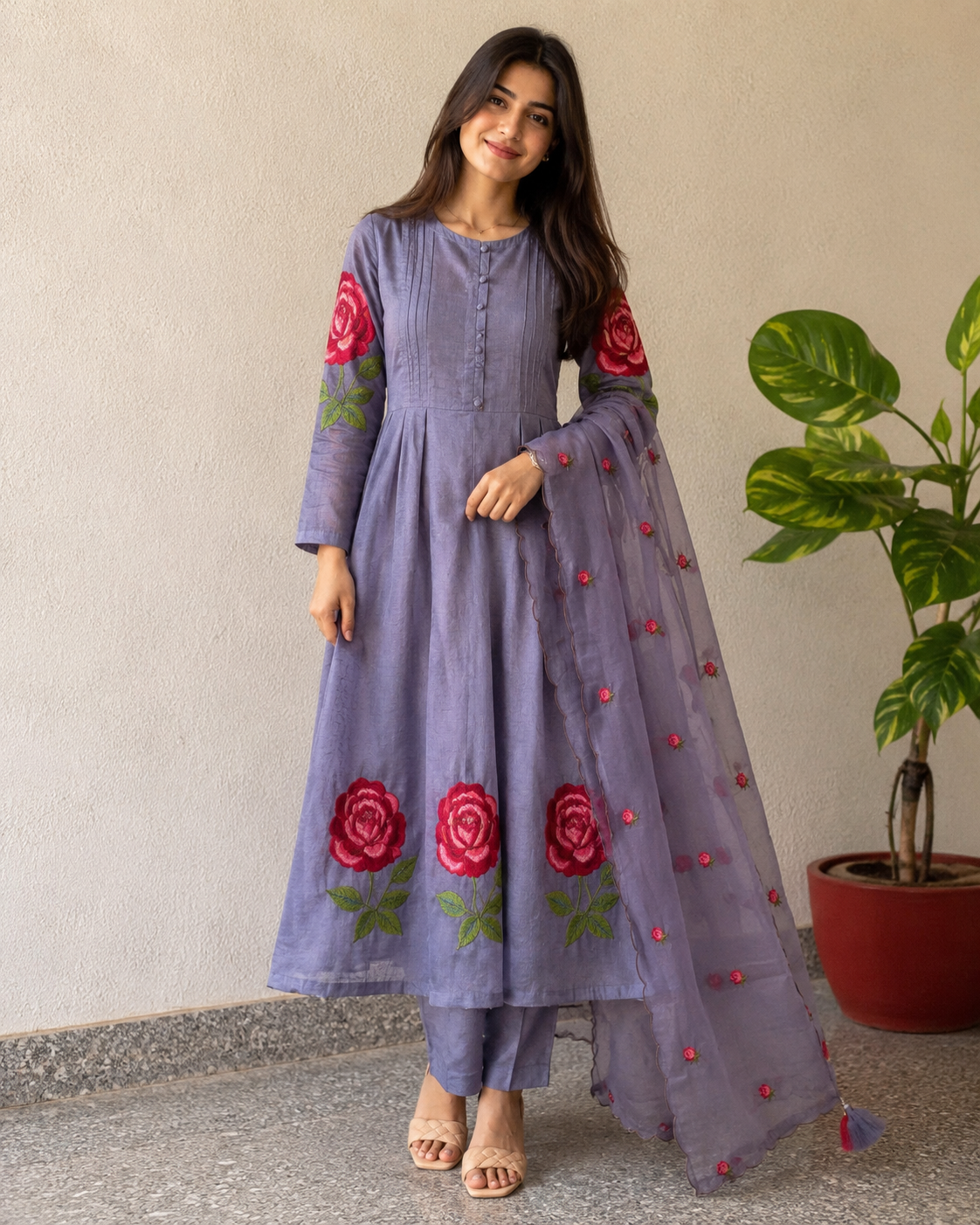 Purple colour mull cotton kurta
