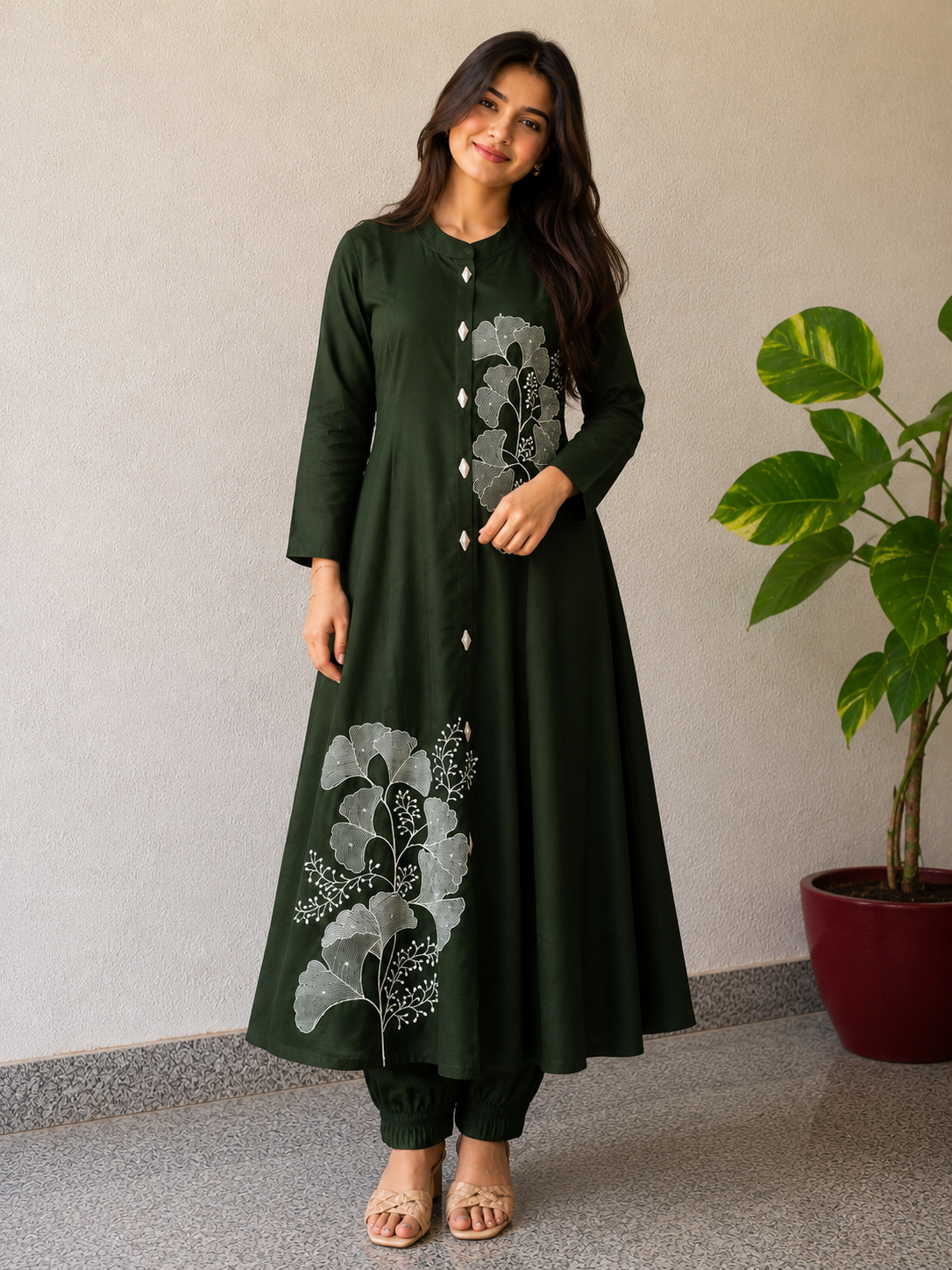 Green colour long coordset