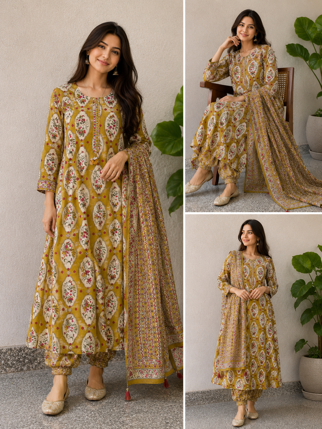 Daily wear yellow colour 3pcs cotton kurta
