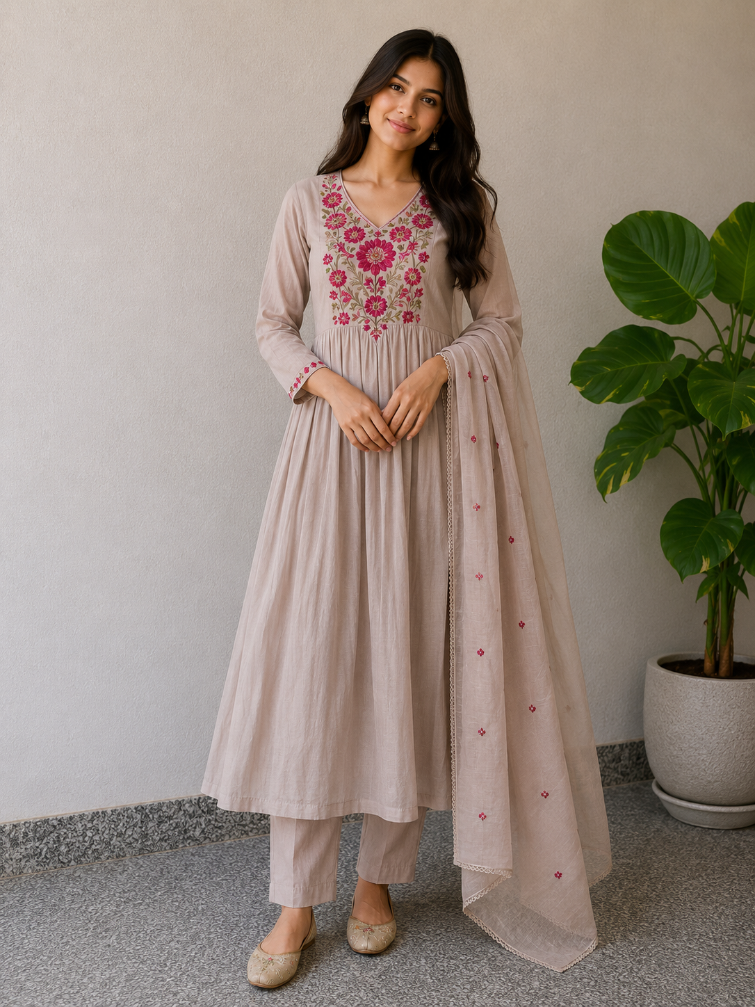 Beige colour embroidary work
